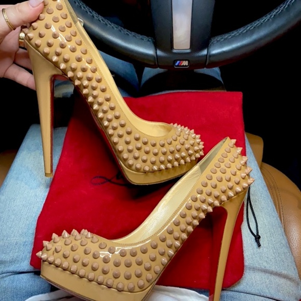 CHRISTIAN LOUBOUTIN NUDE SPIKED HEELS